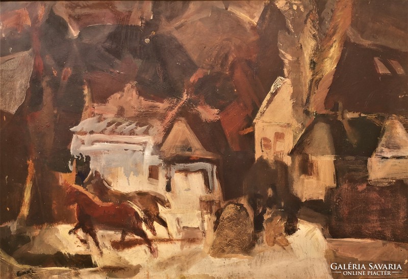 Imre pál Gaál's (1921 - 2013) landscape with horses c painting with original guarantee !.