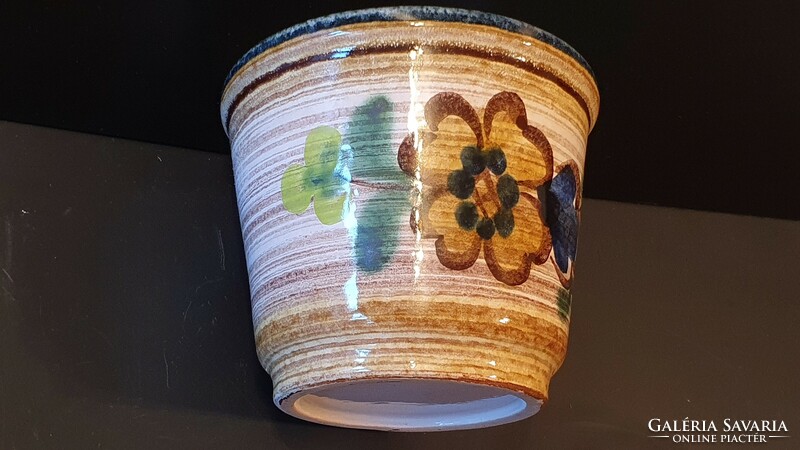 Old hand-painted, glazed ceramic pot.10.5 Cm. High.