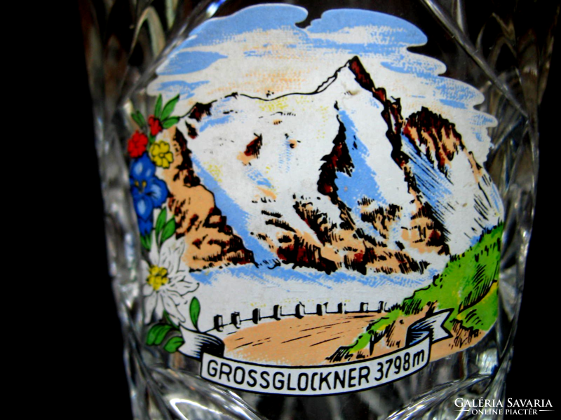 Antik kristály festett bieder emlékváza Grossglockner