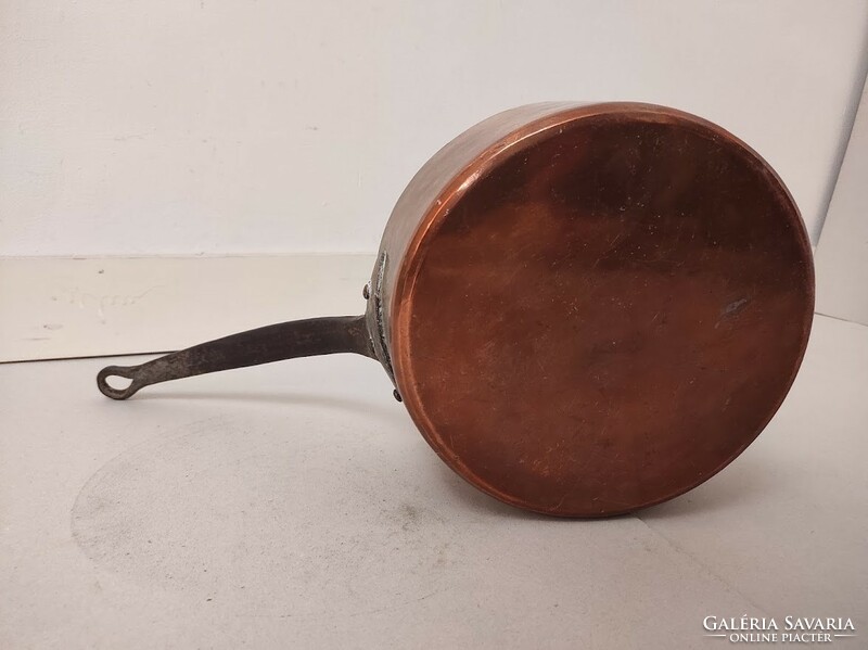 Antique Tinned Kitchen Utensil Copper Frying Pan with Large Handle Iron 416 5673