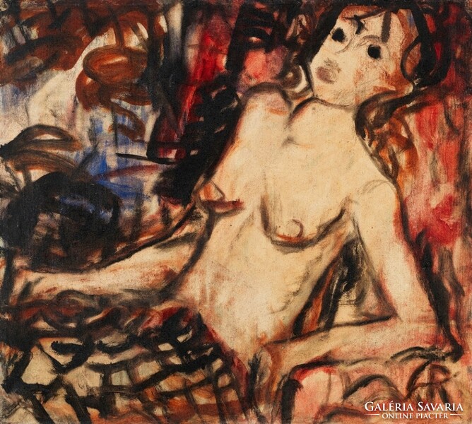 Christian rohlfs - sitting female nude - scratch canvas reprint