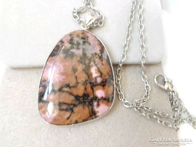 Rhodonite large pendant, chain