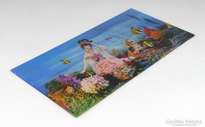 1J718 3 dimensional retro chinese mermaid girl with fish 3 d postcard 9.5 X 18.5 Cm