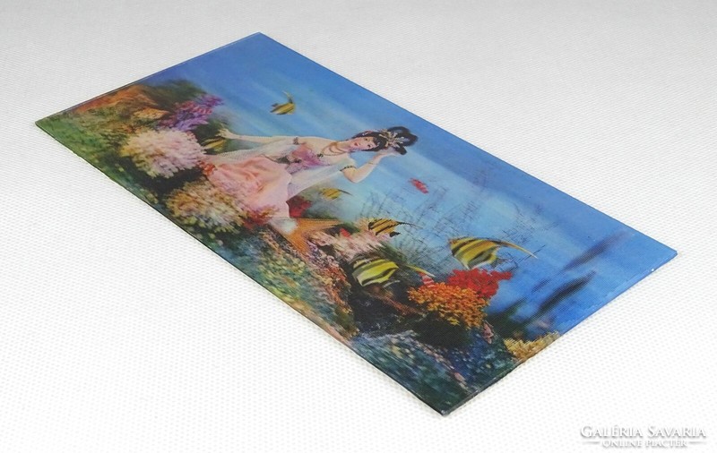 1J718 3 dimensional retro chinese mermaid girl with fish 3 d postcard 9.5 X 18.5 Cm