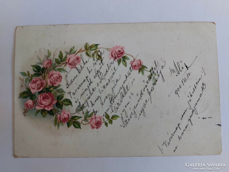 Régi virágos képeslap 1900 levelezőlap rózsagirland