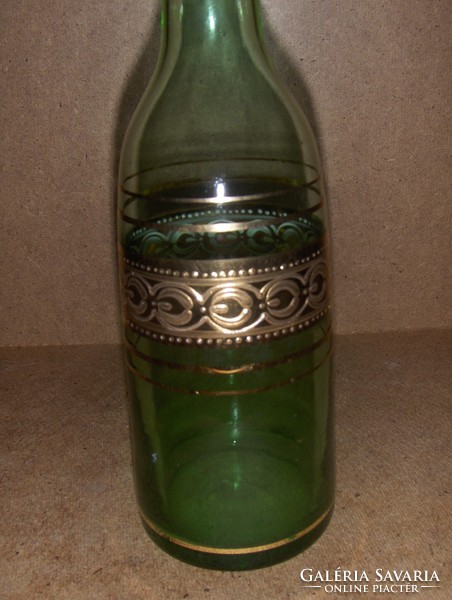 Moser típusú arany díszítésű zöld üveg váza 30 cm (3/d)