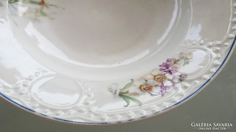 Régi porcelán tányér vintage falitányér ibolyás nárciszos dísztányér