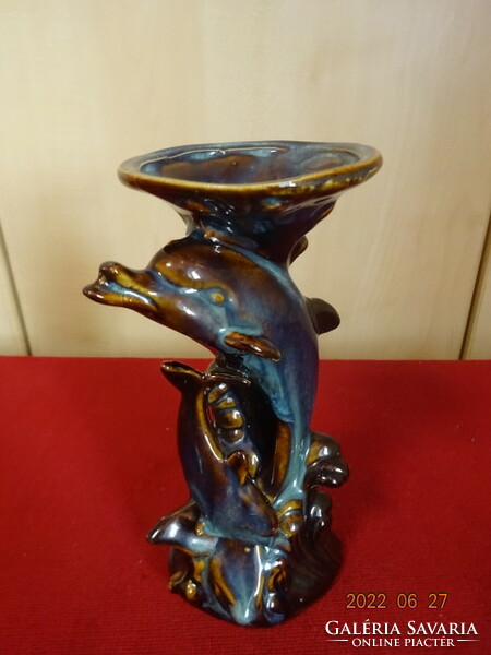 German glazed ceramic vase with dolphins. He has! Jókai.