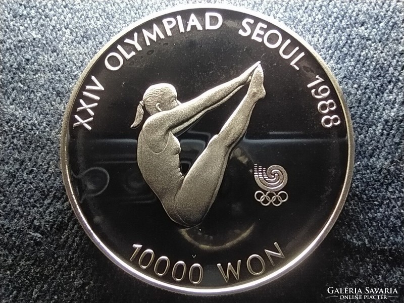Dél-Korea Olimpiai Játékok Szöulban 1988 Műugrás .925 ezüst 10000 won 1987 PP (id62334)