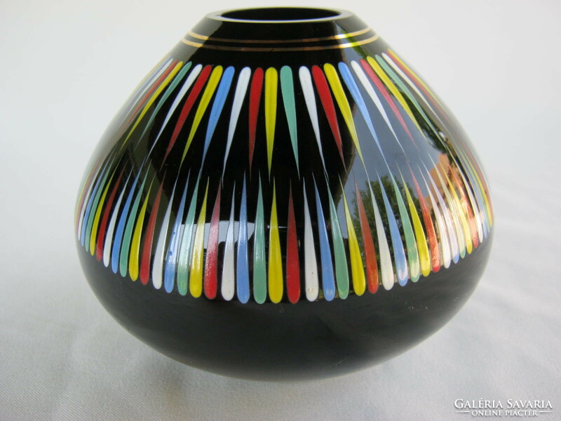 Retro ... Black glass vase decorated with colored stripes