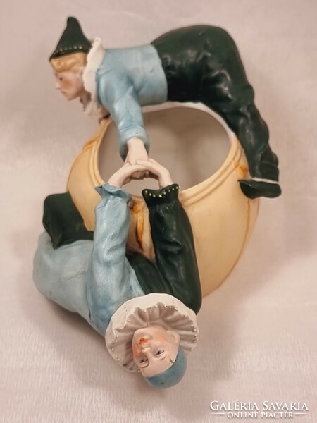 Painted, biscuit porcelain ornament/bowl, figural, with clown decoration, marked Germany, around xx.Szd