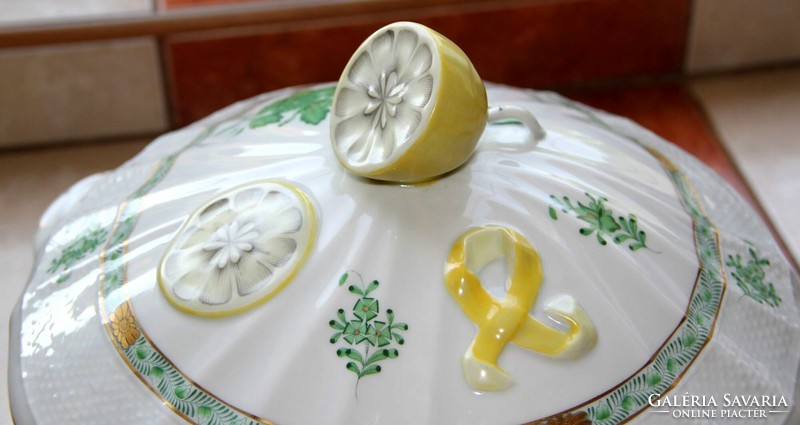 Herendi Apponyi 12 személyes levesestál citrom fogóval