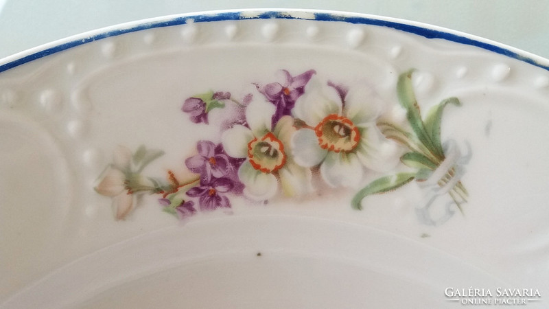 Old porcelain plate vintage wall plate violet daffodil decorative plate
