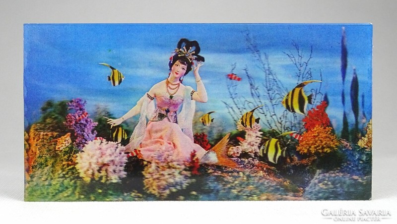 1J718 3 dimensional retro chinese mermaid girl with fish 3 d postcard 9.5 X 18.5 Cm