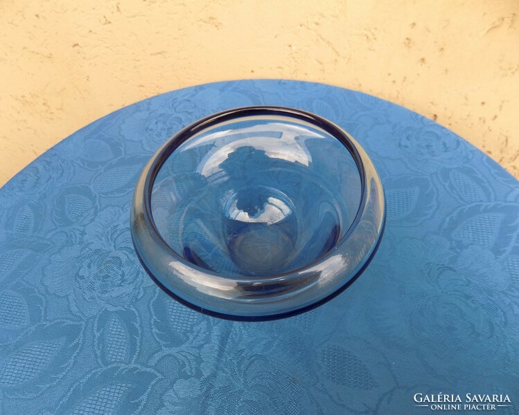 Retro thick blue glass serving bowl 10 cm high, diameter 19 cm 1.1 kg (z)