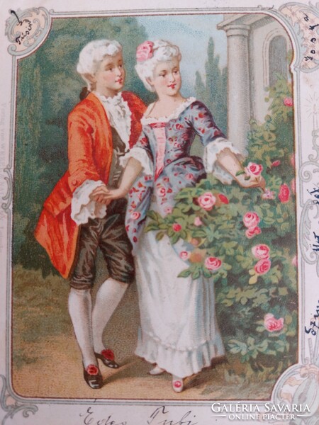 Old postcard 1900 art postcard with love couple roses