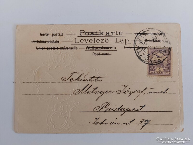 Régi dombornyomott képeslap 1901 levelezőlap Nefelejts! feliratos