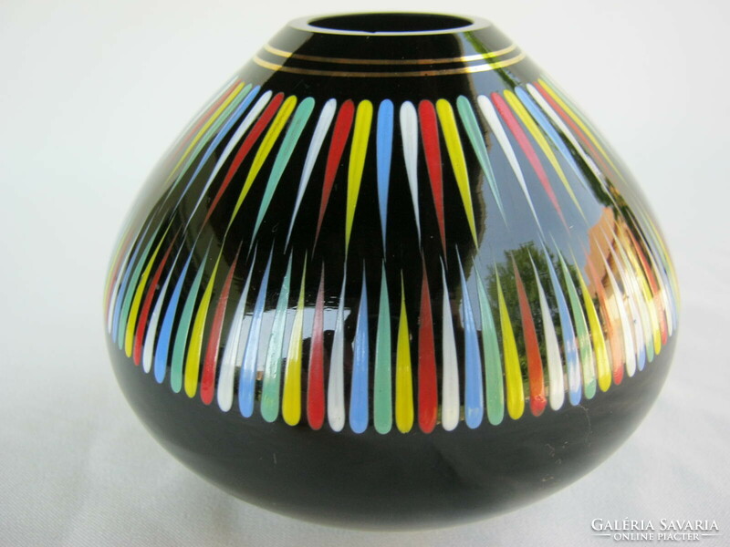 Retro ... Black glass vase decorated with colored stripes