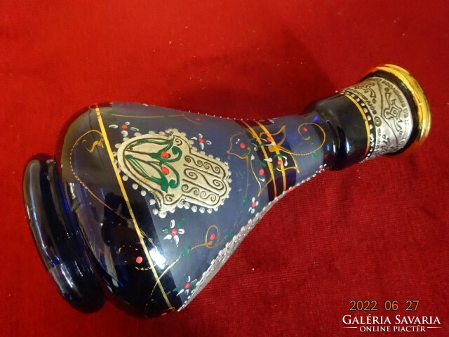 Metal applique, hand-painted Tunisian, blue glass vase, hookah bottom, vanneki! Jókai.