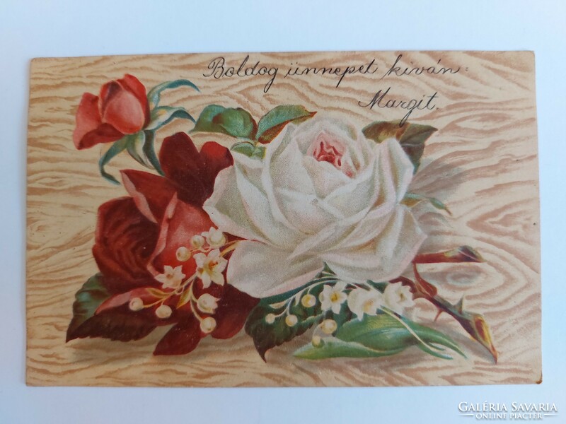 Old floral postcard postcard with rose lilies of the valley