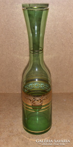 Moser type green glass vase with gold decoration 30 cm (3 / d)