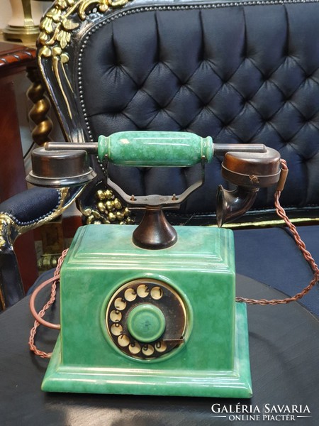Zsolnay zöld eozinmázas klasszikus telefon