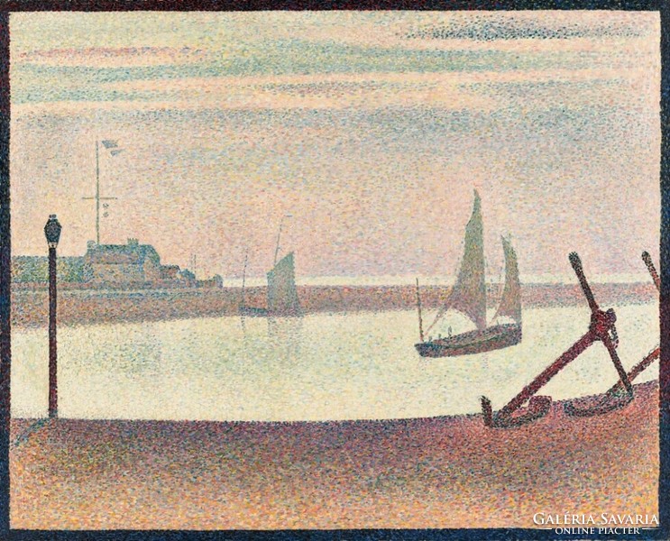 Seurat - evening harbor at the canal - blind-framed canvas reprint