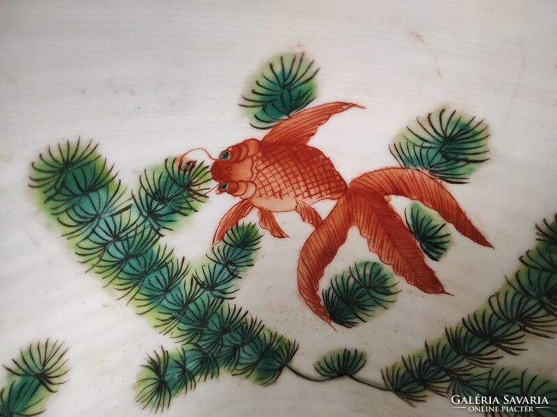Antik kínai porcelán tojás alakú madár növény mintás színes kaspó belül aranyhalak 192 5632