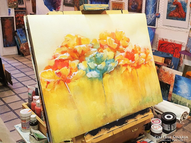 Molnár Ilcsi  "  Narancsos  meleg "- akril / akvarell  technika -  absztrakt festmény