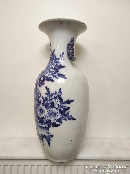 Antik kínai porcelán nagy növény motívumos kék váza  168 5661