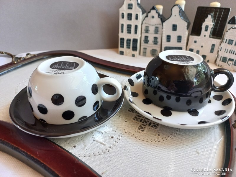 Black and white polka dot asa selection germany 2 mocha set, cup and small plate