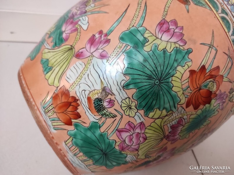 Antik kínai porcelán tojás alakú madár növény mintás színes kaspó belül aranyhalak 192 5632