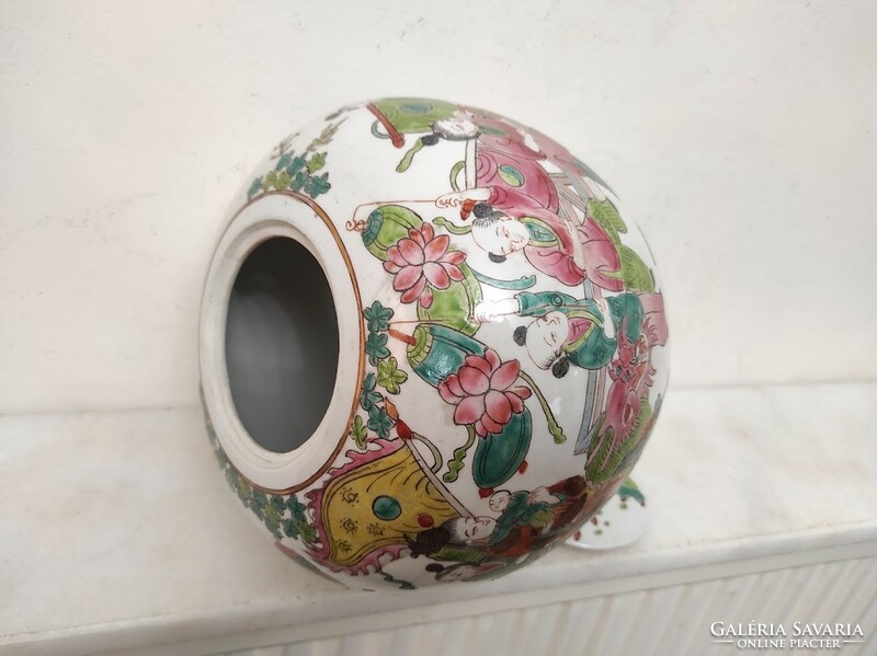 Antique Chinese Porcelain Egg Shaped Multicolored Colorful Lid Urn Vase with Life Scene 159 5618