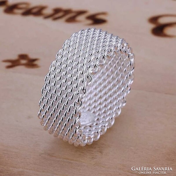 Simple style braided mesh silver ring