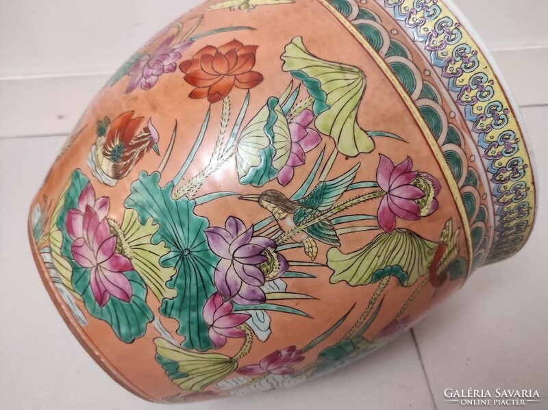 Antik kínai porcelán tojás alakú madár növény mintás színes kaspó belül aranyhalak 192 5632