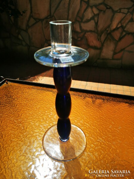 Cobalt blue glass candlestick