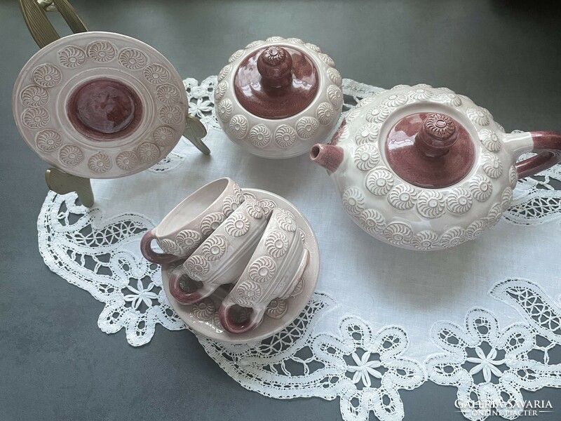Charming pink glazed tile coffee set for 3 rounds