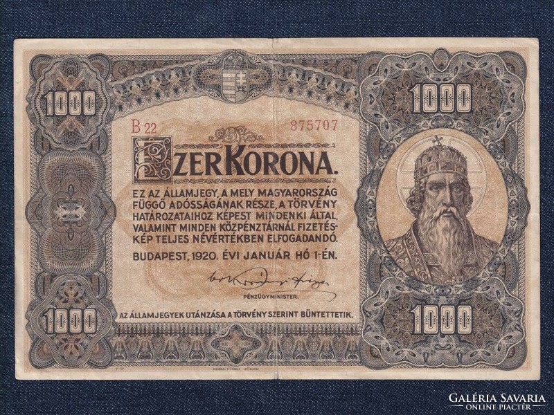 Nagyméretű Korona Államjegyek 1000 Korona bankjegy 1920 (id63161)