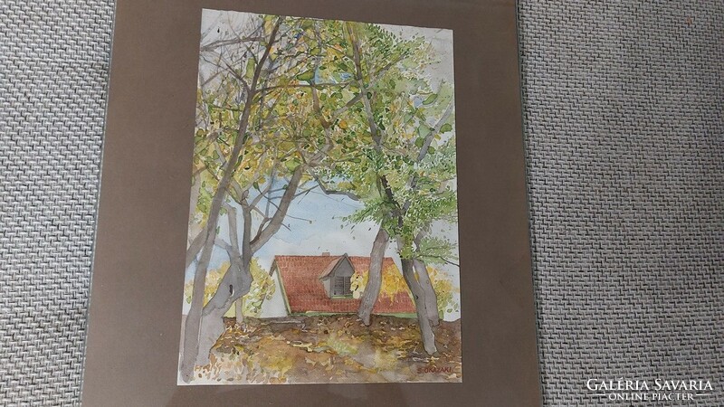 (K) s. Okazaki watercolor landscape painting with a house, 40x50 cm frame