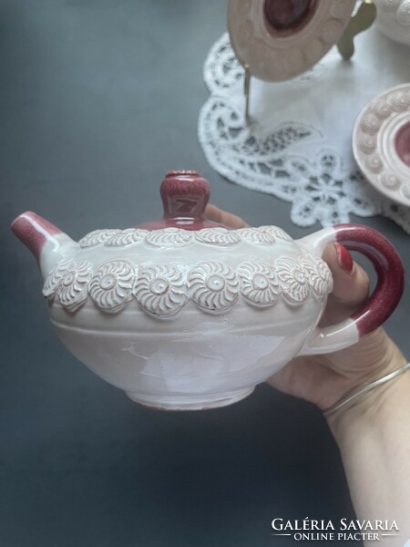Charming pink glazed tile coffee set for 3 rounds