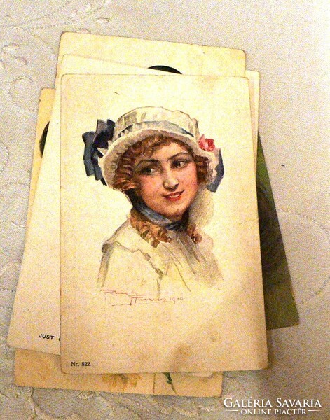Antique postcards with ladies in hats