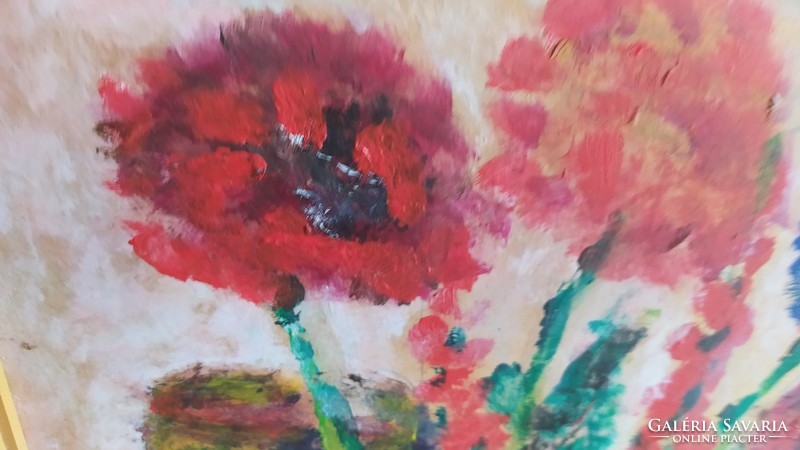 Virágcsendélet festmény farostra festve 35,5 x 46 cm kerettel