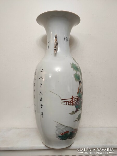 Antik kínai porcelán nagy festett sokalakos feliratos váza 162 5616