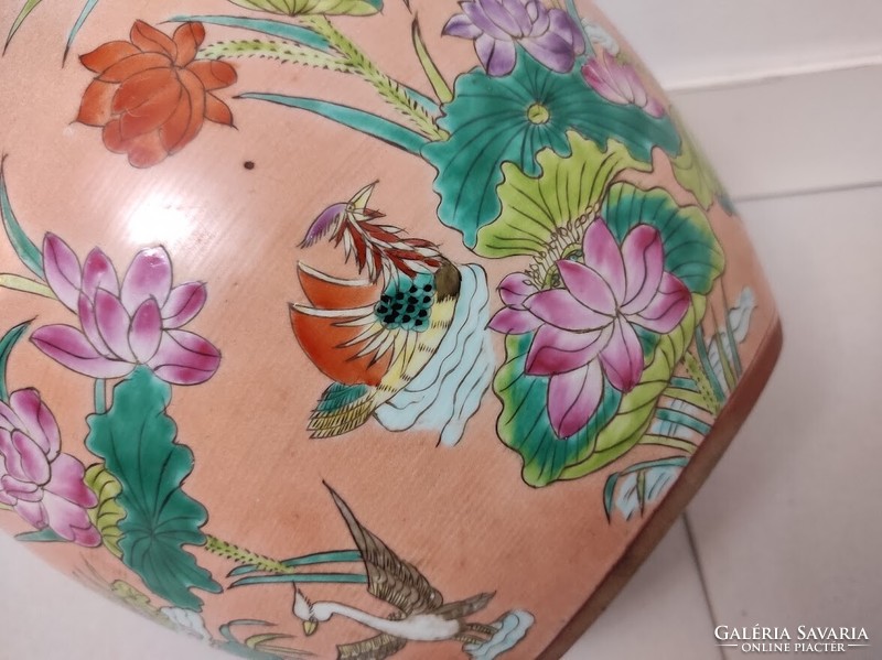 Antik kínai porcelán tojás alakú madár növény mintás színes kaspó belül aranyhalak 190 5631