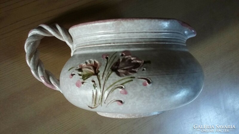 Two floral patterned Austrian ainring pottery, sauce pourer / vase and serving