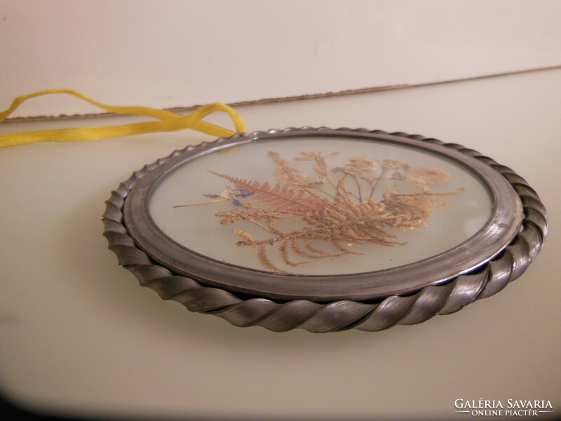 Wall decoration - dry flower cast in glass - in pewter frame - Austrian - 13 x 0.5 cm - flawless