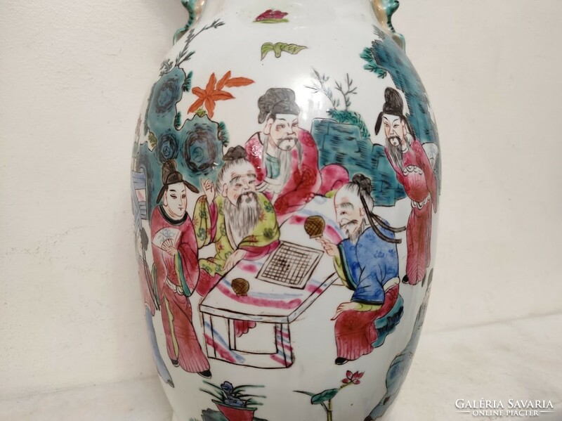 Antik kínai porcelán nagy sokalakos színes váza életkép játék ábrázolással 161 5615