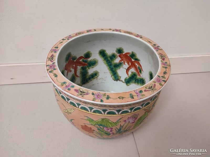 Antique Chinese porcelain egg shaped bird plant pattern with colorful pots inside goldfish 190 5631