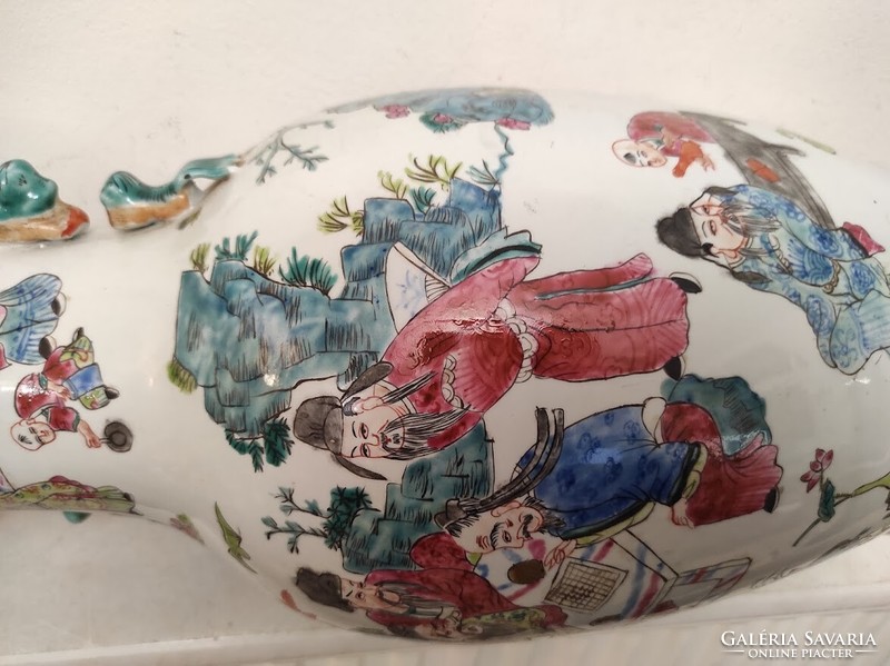 Antik kínai porcelán nagy sokalakos színes váza életkép játék ábrázolással 167 5626