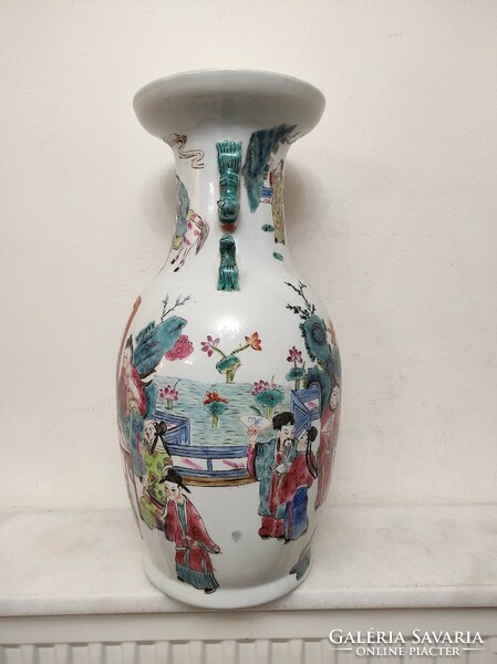 Antik kínai porcelán nagy sokalakos színes váza életkép játék ábrázolással 161 5615